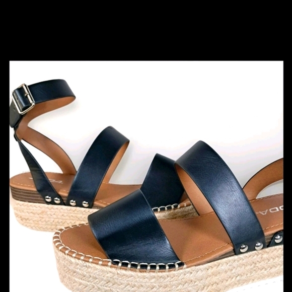 Soda Black Nubuck Black Espadrille Ankle Strap Platform Sandal - Picture 3 of 7